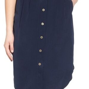 Madewell Dark Blue Button-Front silk skirt